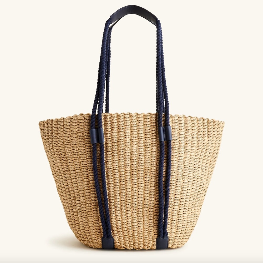 J Crew Woven-straw market tote with rope handles